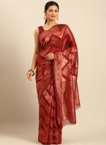 Cotton Red Casual Wear Weaving Saree